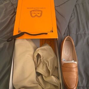 Women's Tan Leather Penny Loafer Flats